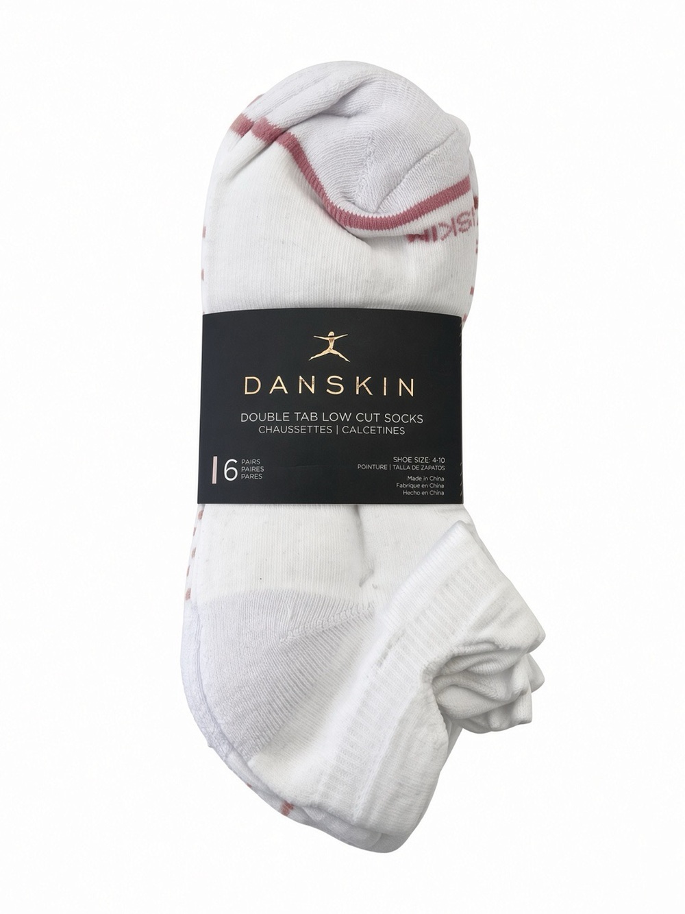 NWT Danskin Double Tab Low Cut Socks 6-Pack White Pink Stripe Size 4-10 Cushione